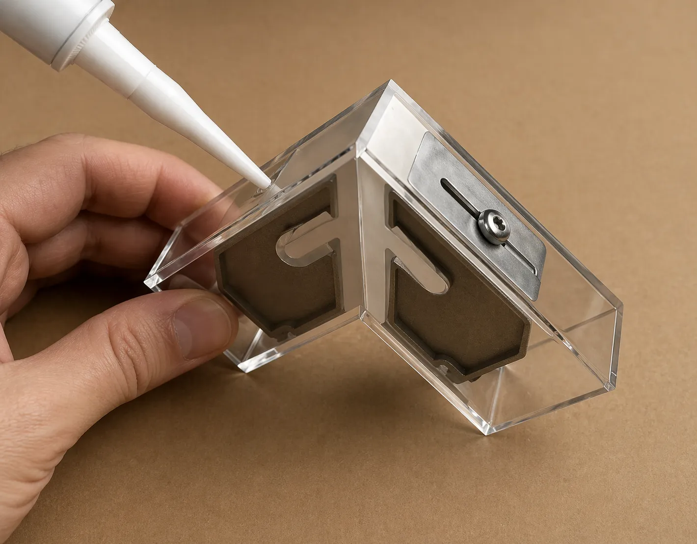 Sealed aluminium window corner showing pin reinforcement and joint consistency