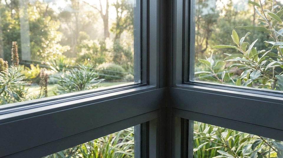 A clear, well-maintained double glazed aluminium window in an Australian home, illustrating proper ventilation and condensation management.