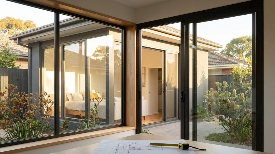 A modern Australian home with architectural double glazed aluminium windows and sliding doors, representing realistic whole-home fenestration replacement costs.