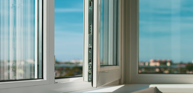A double glazed window, showing two panes of glass separated by an insulating air gap.