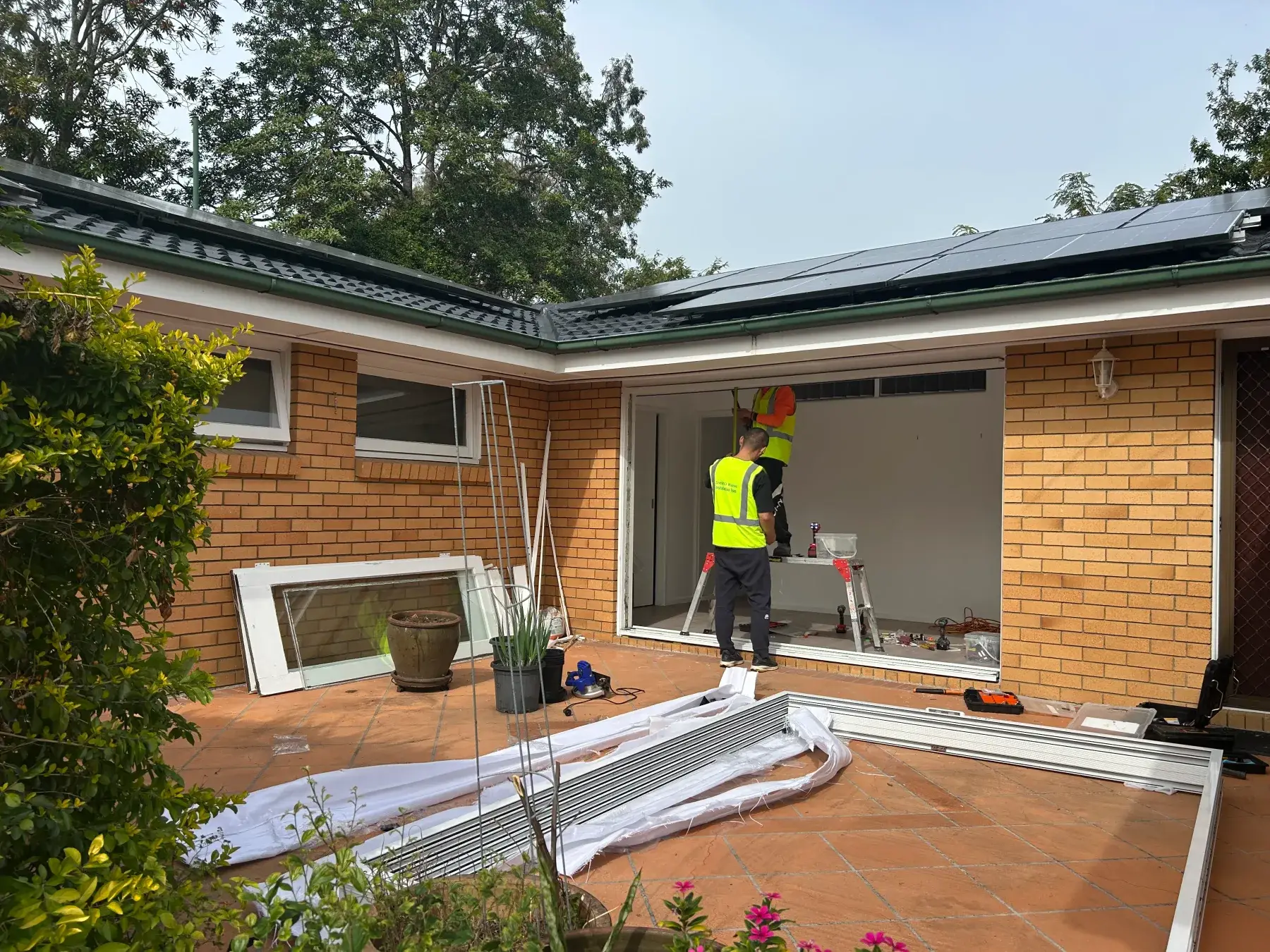 Aluminium sliding door replacement in progress at a Kenmore Queensland home